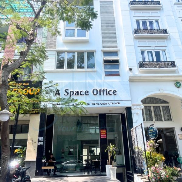 Toàn cảnh tòa nhà A Space Office, Phú Mỹ Hưng, nơi cung cấp dịch vụ văn phòng chia sẻ quận 7 hiện đại.