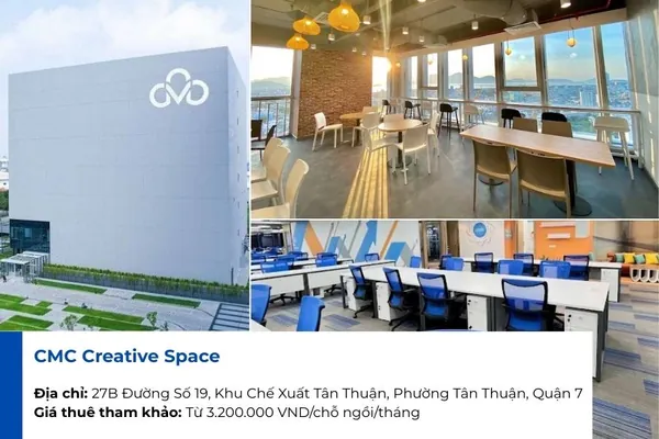 CMC Creative Space thuộc Tập đoàn CMC, nổi bật với hạ tầng công nghệ mạnh và không gian chuẩn văn phòng hạng B+.
