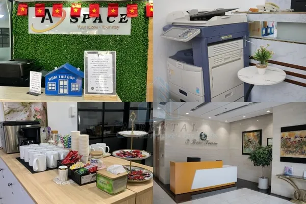 Tiện ích đi kèm khi thuê chỗ ngồi làm việc gồm lễ tân, pantry, khu tiếp khách, internet tốc độ cao, hỗ trợ vận hành.